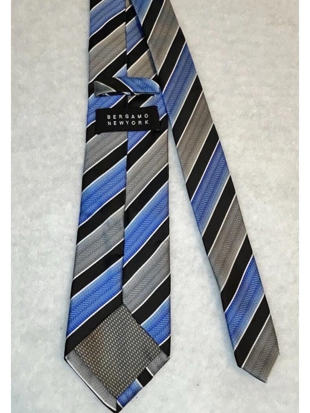 Bergamo New York Men's Woven Striped Tie Blue Gray Black Classic Width